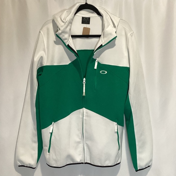 1621. Men’s Oakley Green & White Zip-Up Hoodie Size Large VGUC - Picture 1 of 4